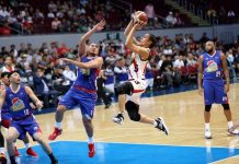 San Miguel overcomes Magnolia, 90-89, in PBA San Miguel Beermen’s Alex Cabagnot floats for a layup against the defense of Magnolia Hotshots’ Paul Lee. PBA PHOTO