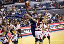 Meralco Bolts’ Allen Durham split the San Miguel Beermen's defense for a layup. PBA PHOTO