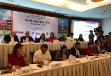 Officials from concerned government agencies and women’s organizations sign the implementing rules and regulations of the Safe Spaces Act or the “Bawal Bastos” law on Oct. 28, 2019. Photo by Daphne Galvez/ INQUIRER.net
