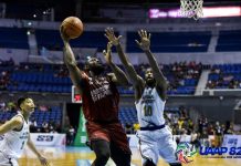 UP beats NU, nears UAAP Final 4 seat University of the Philippines Fighting Maroons’ Bright Akhuetie attempts a one-hander over Adamson University Falcons’ Lenda Douanga. UAAP PHOTO