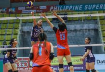 Cherry Rondina of Petron Blaze Spikers easily scores against the defense of the Marinerang Pilipina Lady Skippers. PSL PHOTO