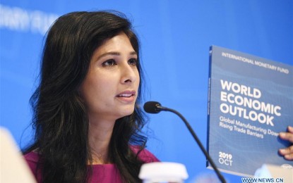 Gita Gopinath International Monetary Fund (IMF) chief economist Gita Gopinath speaks during a press conference in Washington D.C., the United States, on Oct. 15. The IMF lowered its global growth forecast for 2019 to three percent in the newly-released World Economic Outlook report, down 0.2 percentage point from its estimation in July. LIU JIE/XINHUA
