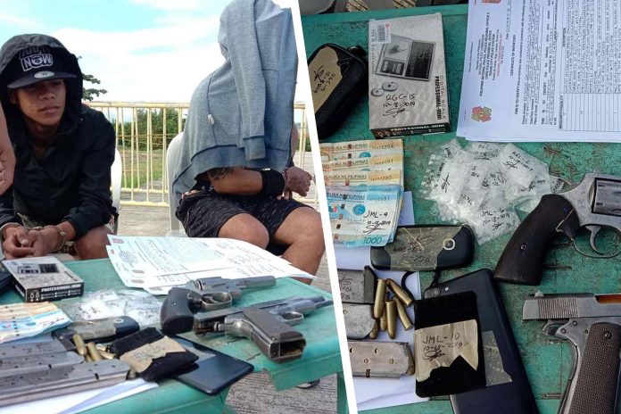 John Michael Labesora and Raymond Galicto John Michael Labesora and Raymond Galicto sit handcuffed after they were arrested in an antidrug operation in Barangay Lawaan, Roxas City, Capiz on Friday. GLENN BEUP/PN
