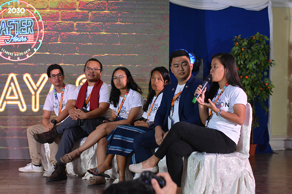 Panel 2: Reducing Inequalities (From left) Gabriel Umadhay of iloilo Pride Team, Atty. Mark Borres of Borres Youth Leaders Inc., Jarrah Brillantes of Saving Innocent Lives Amidst War, Rose Jade Delgado of the Girl Scouts of the Philippines, Keith Censoro of One Calinog, Jun Salvador of Team Bakunawa