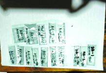 ‘Pushers’ busted in Nueva Valencia Antidrug operatives seize these sachets of suspected shabu in an entrapment operation in Barangay Lucmayan, Nueva Valencia, Guimaras on Oct. 6. PDEA REGION 6