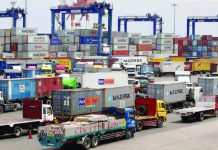 Export diversification, product innovation pushed Trucks transporting containers with imported items are prepared to leave a port in Manila. REUTERS