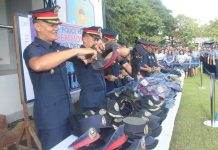 GOODBYE, OLD UNIFORMS. Police officials shred old, faded and worn out police uniforms in Camp Delgado, headquarters of the Police Regional Office 6 in Iloilo City. The destruction yesterday, Oc. 28, 2019, ensured that the uniforms would not be used by civilians who are prohibited by law from wearing police or military outfits. IAN PAUL CORDERO/PN