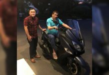 President Rodrigo Duterte is seen riding a scooter of Sen. Bong Go Thursday night at Bahay Pagbabago. SEN. BONG GO