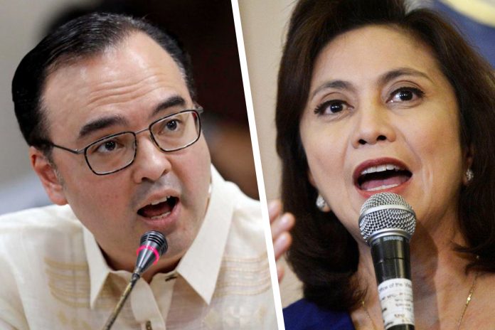House of Representatives speaker Alan Peter Cayetano and Vice President and Inter-Agency Committee on Anti-Illegal Drugs (ICAD) co-chairperson Leni Robredo