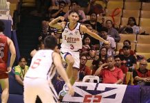 Fran Yu celebrates after leading Colegio de San Juan de Letran Knights to NCAA Season 95 men’s basketball finals. ABS CBN SPORTS PHOTO