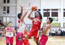 Hua Siong bags ILOPRISAA meet caging crown Hua Siong College of Iloilo Red Phoenix’s Reneil Gamboa is forced to a tough basket by the defense. PHOTO COURTESY OF WINMEL LEE