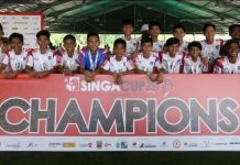 Makati FC boys U14 team celebrates after winning the SingaCup. PHOTO COURTESY OF MAKATI FC