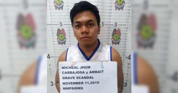 Micheal Jhun Carbajosa The 22-year-old suspect Micheal Jhun Carbajosa of Barangay Botongon, Estancia, Iloilo was arrested after he allegedly exposed his “private part” in front of an Israeli national at the Bulabog Beach in Boracay Island, Malay, Aklan on Monday. NOEL CABOBOS/RADYOTODO/88.5FM/PN