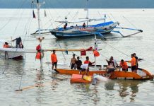 Big waves rip Guimaras-bound motorboat Coastguards salvage what remains of this motorboat that huge waves wrecked in the Iloilo Strait yesterday afternoon, Nov. 12, 2019. IAN PAUL CORDERO/PN