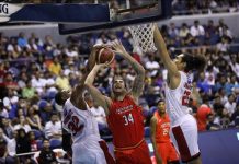 Northport trips Ginebra, enters Govs’ Cup q’finals NorthPort Batang Pier’s Christian Standhardinger is foiled by Barangay Ginebra San Miguel Kings’ Justin Brownlee. PBA PHOTO