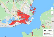 WILL ILOILO CITY SINK OR SWIM? IN THE RED. Parts of Iloilo City are vulnerable to sea level rise, according to a study conducted by Climate Central, a research organization on climate change based in the United States. It produced this map using a new digital elevation model. Screenshot from coastal.climatecentral.org