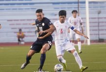 Philippine U-22 Azkals’ Justin Baas battles for the ball with a Myanmar player. ABS-CBN SPORTS PHOTO