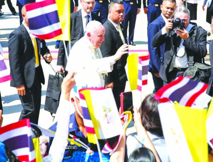 Pope Francis Thailand Pope Francis is greeted as he arrives at a military air terminal in Bangkok, Thailand on Nov. 20, 2019. REUTERS