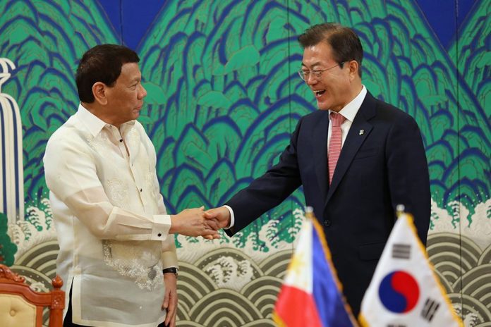 President Rodrigo Duterte and South Korean President Moon Jae-in President Rodrigo Duterte and South Korean President Moon Jae-in during the signing of agreements between both countries at the Blue House in Seoul on June 4, 2018. PRESIDENTIAL PHOTO