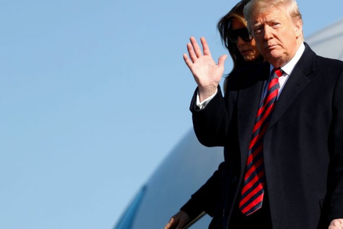 President of the United States (US) Donald Trump and first lady Melania Trump President of the United States (US) Donald Trump and first lady Melania Trump descend from Air Force One at Tuscaloosa Regional Airport in Tuscaloosa, Alabama, US, Nov. 9. Trump said that trade talks with China were moving along “very nicely,” but the United States would only make a deal with Beijing if it was the right deal for America. TOM BRENNER/REUTERS