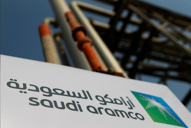 Saudi Aramco logo Saudi Aramco logo is pictured at the oil facility in Abqaiq, Saudi Arabia. MAXIM SHEMETOV/REUTERS