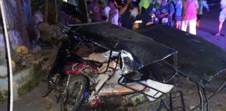This tricycle driven by Alexander Mabilog is heavily damaged after crashing against a van in Barangay 33, Bacolod City on Dec. 8. BCPO