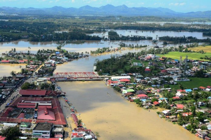 Aerial shot of Pontevedra, Capiz Flood PAN-AY RIVER BURSTS. This aerial shot of Pontevedra, Capiz shows the Pan-ay River overflowing, its murky water engulfing residential and commercial areas of the municipality, and turning vast rice fields into instant rivers as well. Other towns in Capiz also reported flooding, prompting the provincial government to declare a state of calamity. IAN PAUL CORDERO/PN