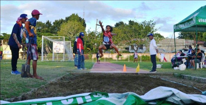 Arika Hiti-ayon of Iloilo’s 4th Congressional District jumps to a golden victory in the long jump competition of the ongoing 2019 Iloilo School Sports Council Meet at the Iloilo Sports Complex. She posted a distance of 5.04 meters. IAN PAUL CORDERO/PN