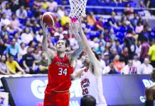 NorthPort stuns Ginebra in Game 1 of PBA semis NorthPort Batang Pier’s Christian Standhardinger scores against Barangay Ginebra San Miguel Kings’ Gregory Slaughter. PBA PHOTO
