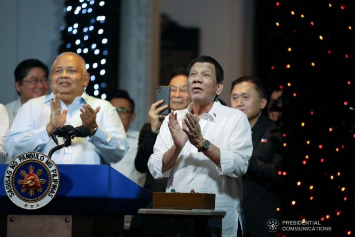Duterte Christmas President Rodrigo Duterte leads the Christmas Tree lighting of the Office of the President at the Malacañan Palace on December 2, 2019. 📸 PCOO