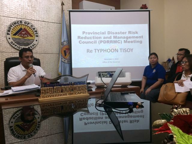 Gov. Esteban Evan Contreras Gov. Esteban Evan Contreras of Capiz presides the meeting of the members of the Provincial Disaster Risk Reduction and Management Council on Dec. 2 in preparation for typhoon “Tisoy.” PIA PHOTO