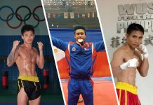 Ilonggos score triple golds in SEA Games wushu-sanda Ilonggos Francisco Solis (left), Arnel Mandal and Jessie Aligaga.