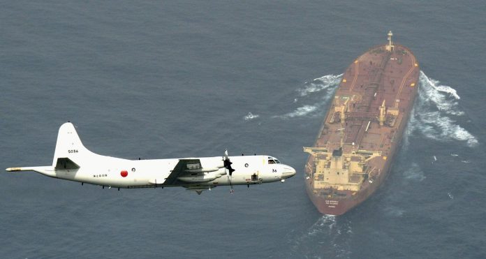 Japan to send warship, aircraft to Middle East A Japan Maritime Self-Defense Force’s P3-C Orion surveillance aircraft flies over an oil tanker as the plane takes part in an anti-piracy operation at the Gulf of Aden, off Somalia, in this photo taken by Kyodo on Aug. 1, 2015. MANDATORY CREDIT KYODO/VIA REUTERS