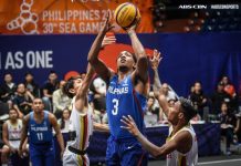 PH dominant in 3×3 basketball The Philippines’ Jason Perkins easily scores against two Myanmar defenders. ABS CBN SPORTS PHOTO