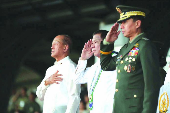 President Rodrigo Duterte President Rodrigo Duterte leads the awarding ceremony for the outstanding members of the Armed Forces of the Philippines (AFP) during the AFP’s 84th anniversary at the Camp General Emilio Aguinaldo in Quezon City on Dec. 17. PCOO