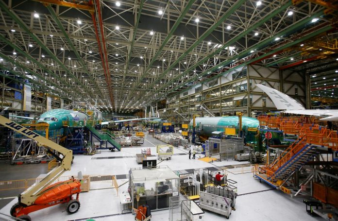 Several Boeing 777X aircraft are seen in various stages of production during a media tour of the Boeing 777X at the Boeing production facility in Everett, Washington, United States. LINDSEY WASSON/REUTERS