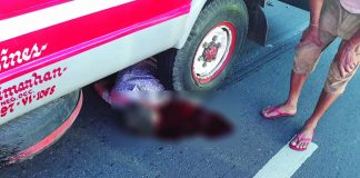 Nelia Bo-oc lies lifeless on the ground after a public utility jeepney crashed against her in Barangay Tangub, Bacolod City on Dec. 12. PHOTO BY POLICE STATION 8/BCPO