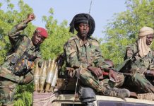 Soldiers belonging to the Joint Task Force patrol Monguno in Borno state, Nigeria on Dec. 15, 2019. AFP/ARAB NEWS