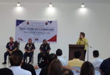 Antique’s old DepEd building eyed as ‘Bahay Silangan’ Governor Rhodora Cadiao of Antique speaks in front of police officers during the turnover ceremony of the new commander of the Provincial Police Office last week. PNA/ANNABEL CONSUELO PETINGLAY