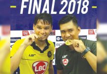 Then Kaya Futbol Club-Iloilo FC head coach Noel Marcaida cherishes his 2018 Copa Paulino Alcantara title with Ilonggo star Jovin Bedic. NOEL MARCAIDA