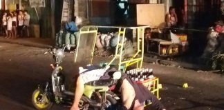 Robbery suspect Johnny Lizzo dies on his electric tricycle loaded with several cases of soft drinks. Gunmen peppered him with bullets early evening on Jan. 18. BCPO