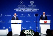 Turkey, Russia call for ceasefire Turkish President Tayyip Erdogan (right) and Russian President Vladimir Putin attend a ceremony marking the formal launch of the TurkStream pipeline which will carry Russian natural gas to southern Europe in Istanbul, Turkey on Jan. 8. REUTERS/UMIT BEKTAS