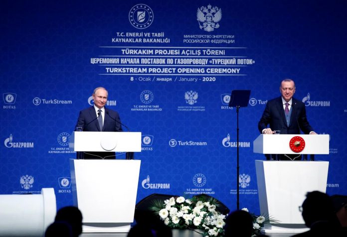 Turkish President Tayyip Erdogan (right) and Russian President Vladimir Putin Turkish President Tayyip Erdogan (right) and Russian President Vladimir Putin attend a ceremony marking the formal launch of the TurkStream pipeline which will carry Russian natural gas to southern Europe in Istanbul, Turkey on Jan. 8. REUTERS/UMIT BEKTAS