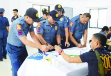 Some of the 102 personnel of the Negros Occidental Police Provincial Office who underwent a surprise drug test on Jan. 13. PNA
