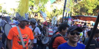 Revelers bring drums and banners to celebrate the Ati-Atihan Festival. For security measures, authorities plan a signal shutdown in some areas near and within the zone of the festival today. AKEAN FORUM