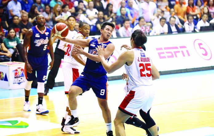 Meralco Bolts vs Barangay Ginebra San Miguel Kings Baser Amer finally gets his game going for Meralco Bolts in Game 2 of the 2019 PBA Governors’ Cup finals against Barangay Ginebra San Miguel Kings on Friday. PBA PHOTO