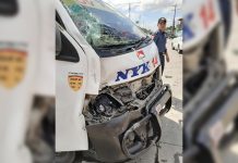 5 hurt in van-police car collision Heavy damage is seen in the front portion of this van that crashed into a police patrol car in Barangay Bolong Oeste, Sta. Barbara, Iloilo on Feb. 26. PANAY EMERGENCY UPDATES GROUP