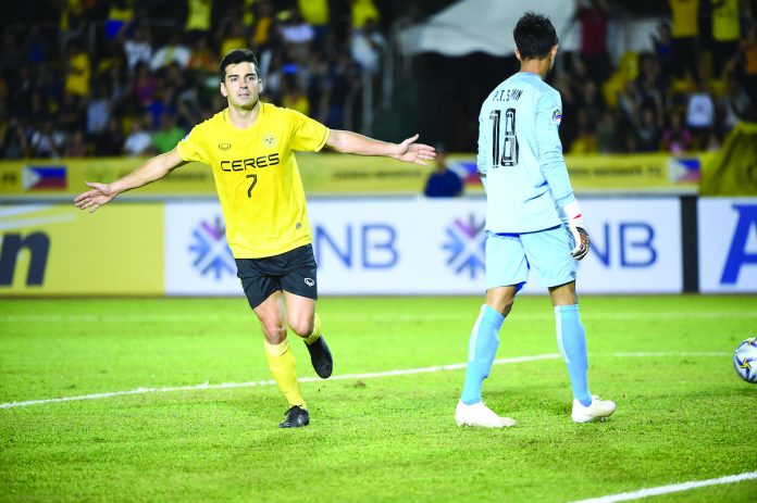 Ceres Negros FC-Shan United FC AFC Cup 2019 Group Stage Ceres-Negros F.C. activates completes a brace after scoring two goals in their Asian Football Confederation Cup showdown against Svay Rieng F.C. of Cambodia at the Rizal Memorial Stadium last night. FOX SPORTS ASIA