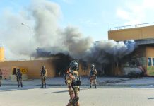 Rockets strike near US Embassy in Baghdad Iraqi army soldiers are deployed in front of the United States embassy, in Baghdad, Iraq. AP