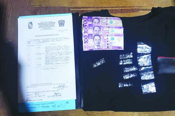 Loveniel Rusiana Recovered items from drug suspect Loveniel Rusiana during an entrapment operation in Barangay Singcang-Airport, Bacolod City on Feb. 10. POLICE STATION 6/BCPO